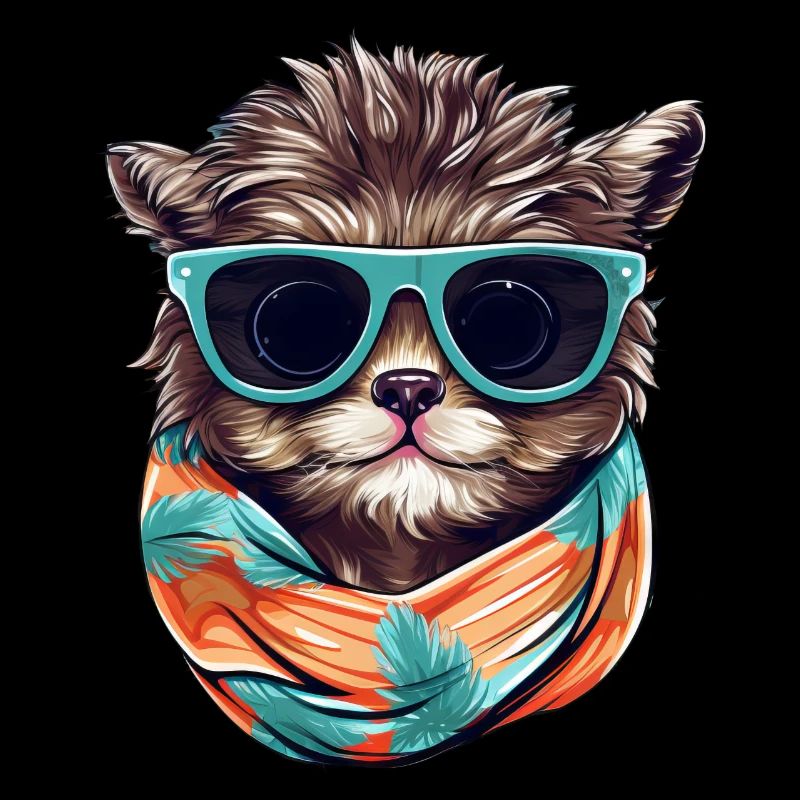 Chien et chat estival avec écharpe et