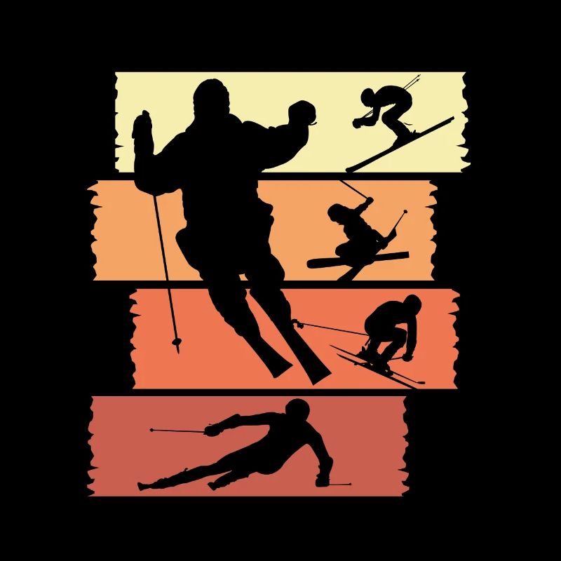 Retro Skifahrer Silhouette Winter Abfahrt