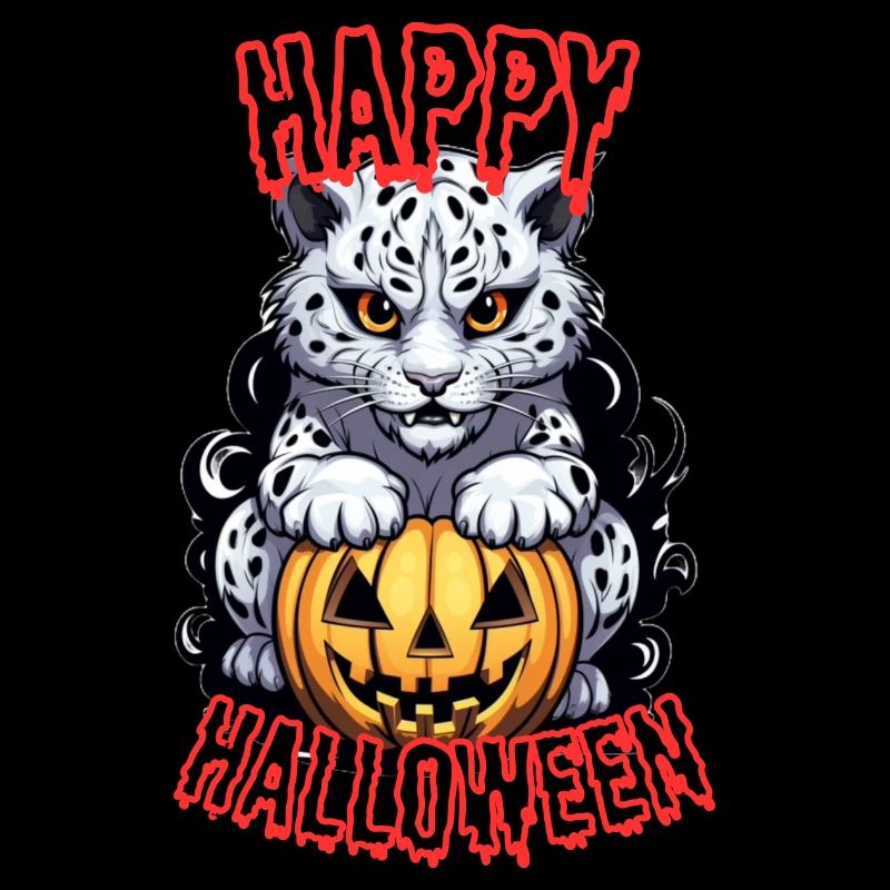 Cute Snow Leopard with Halloween Pumpkin
