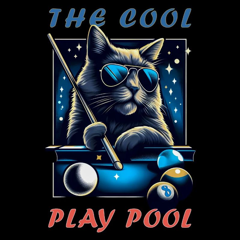 Billard cool jouant chaton-chat, vintage et rétro