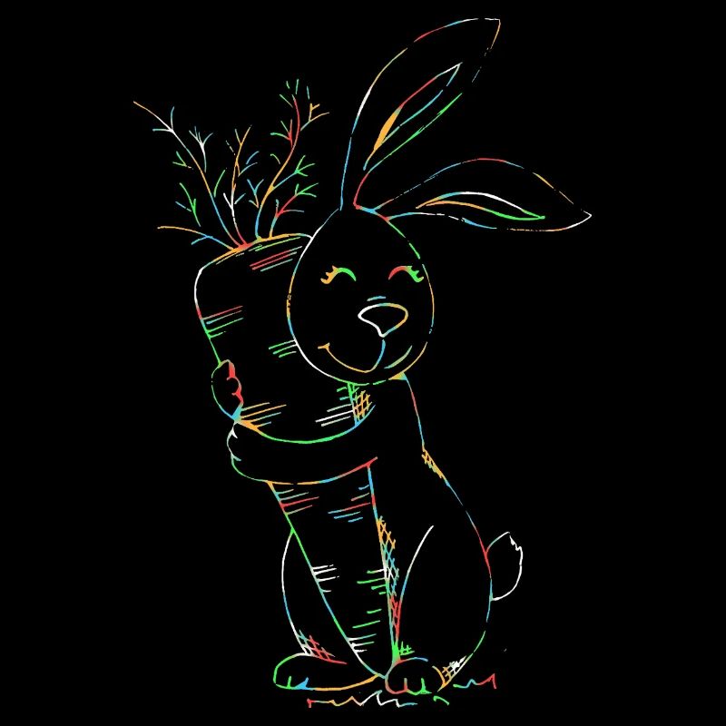 Bunter Neonhase mit Karotten