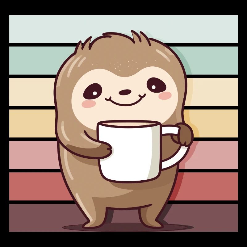 Faultier mit Tasse Spruch Vintage Morgenmuffel