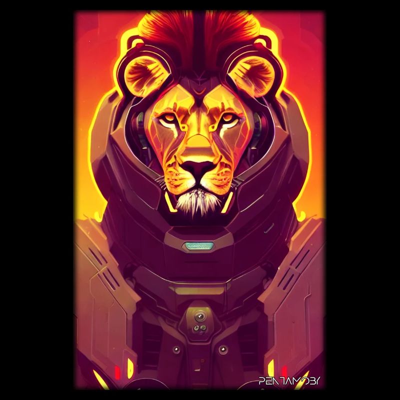 Löwe Raubkatze Cyber Neon Punk Zukunft Sci-Fi