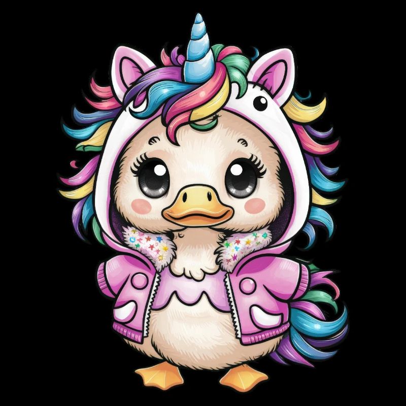 Cartoon Kawaii Entchen mit Einhorn Outfit