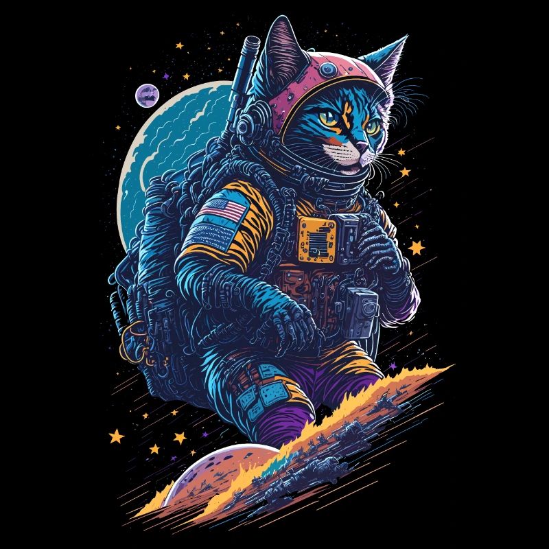 Illustration einer Katze im Raumanzug