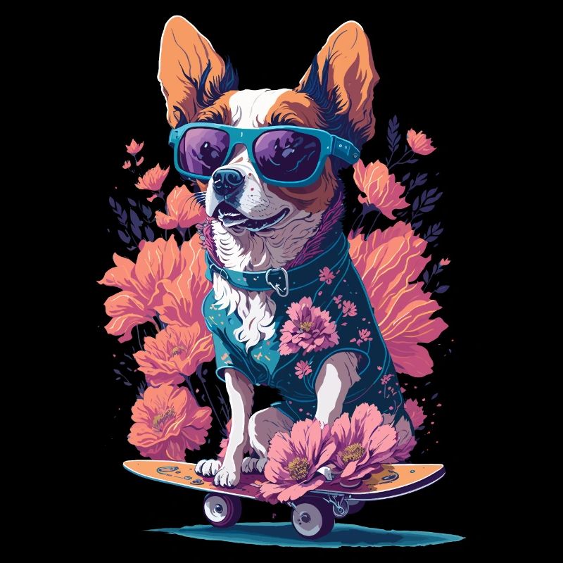 Illustration d’un chien sur une planche à roulettes