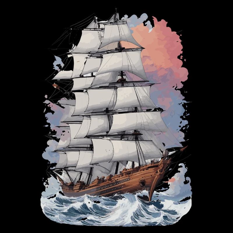 Sailing Ship Line Art Illustration