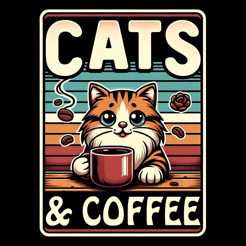 Chats et café dans un style vintage