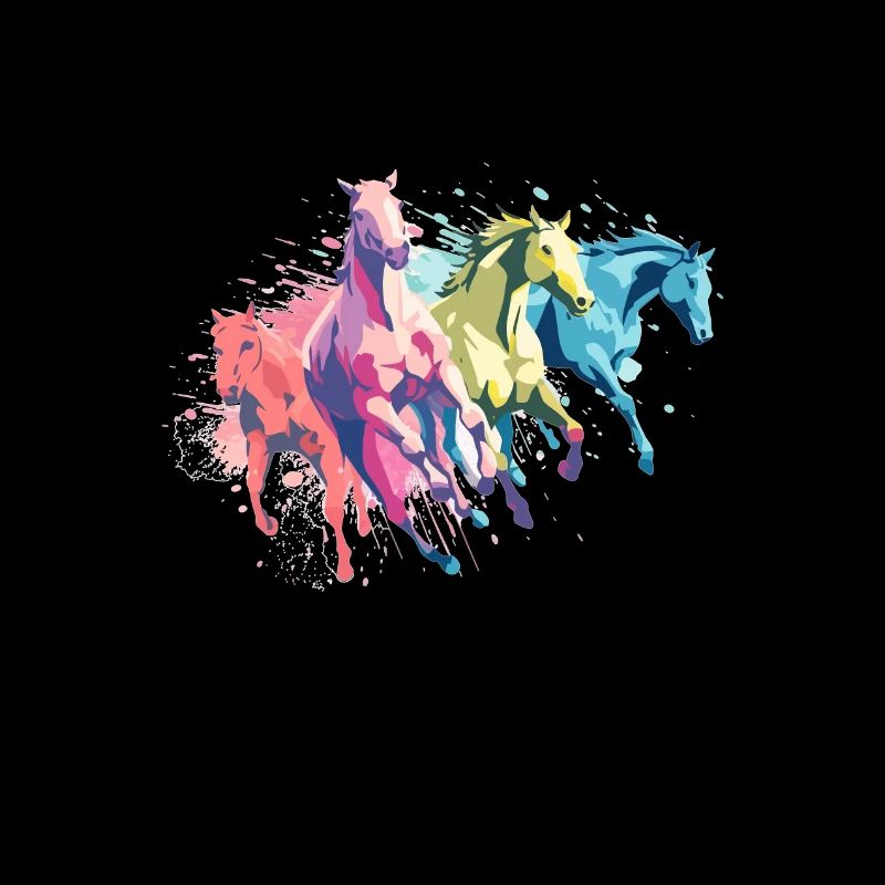 Pferde mit bunten Farbklecksen
