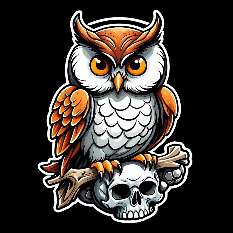 Eule sitzt auf Skull