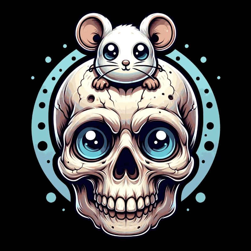 Skull with cute little mouse on forehead