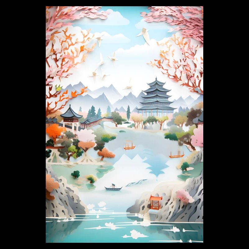 Japan See Landschaft Tempel Geschenk