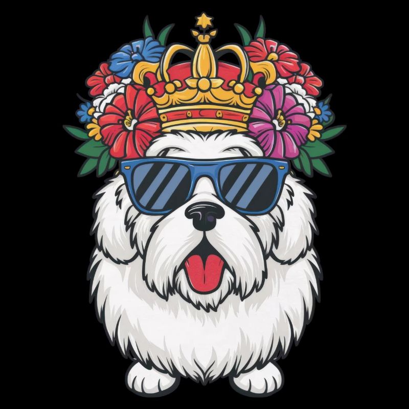 Bobtail Hund mit Krone und Blumen