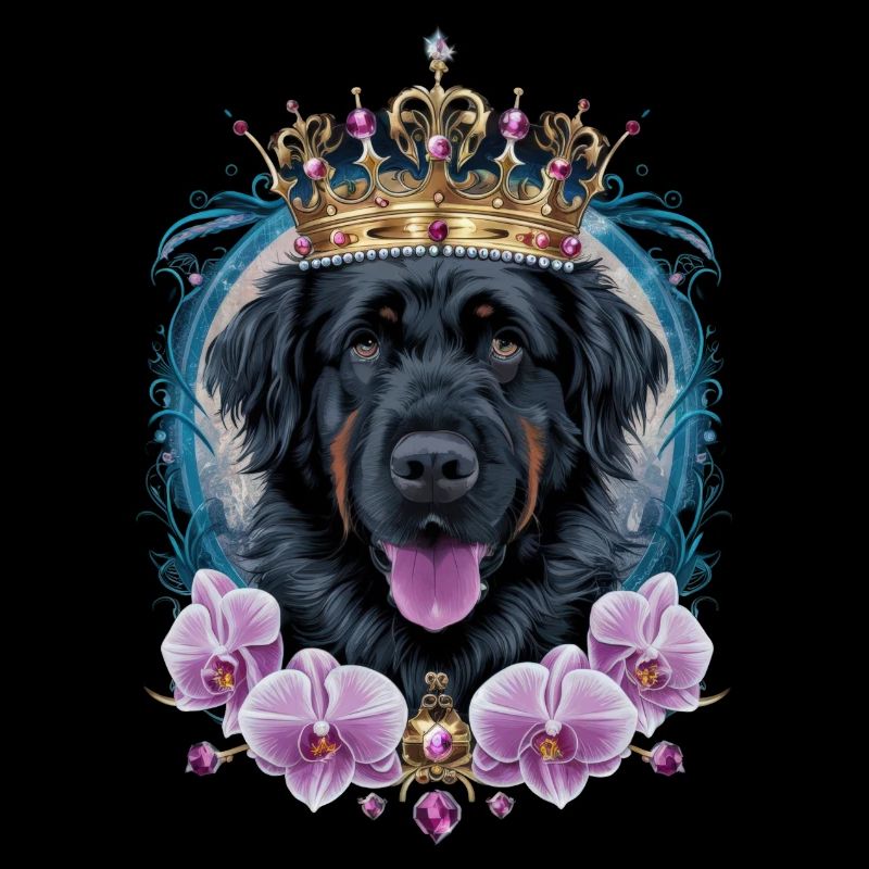 Süßer Leonberger Hund mit Krone und Orchideen