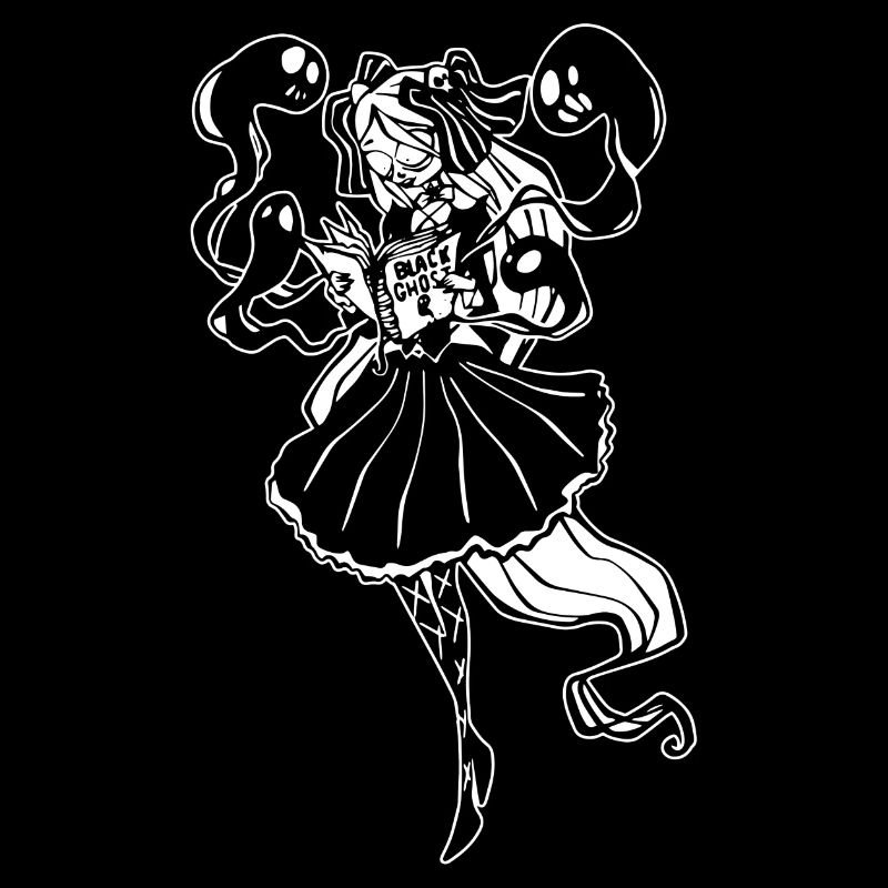 Gothic-Mädchen lesen Buch mit Geistern