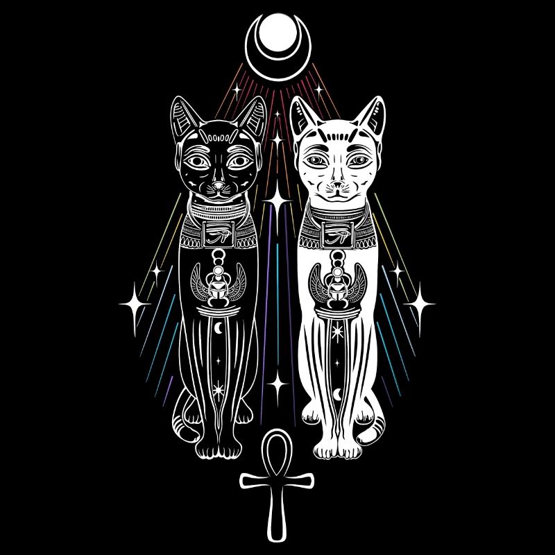 Two Bastet Cats Duality Ankh Cat Goddess