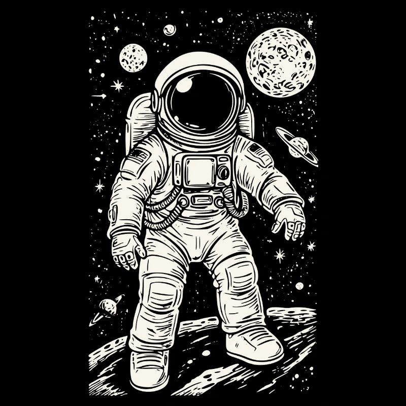 Astronaut on Mars with Stars and Planets