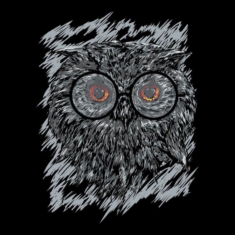 Owl with glasses drawn in black and white