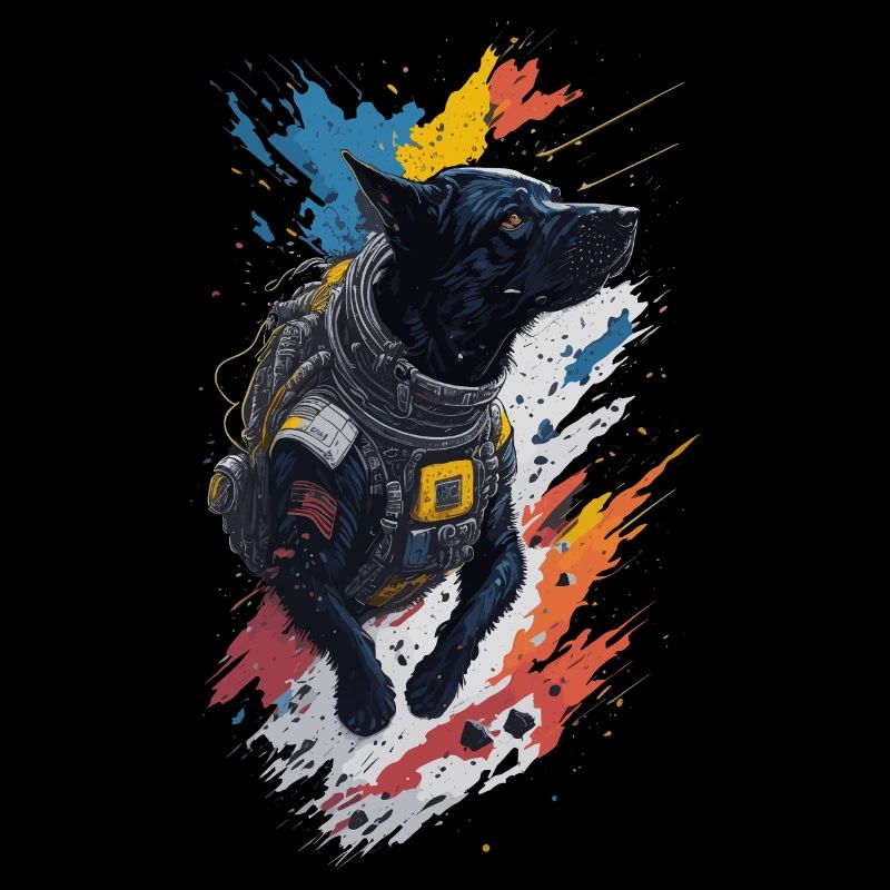Illustration d’un chien dans une combinaison spatiale