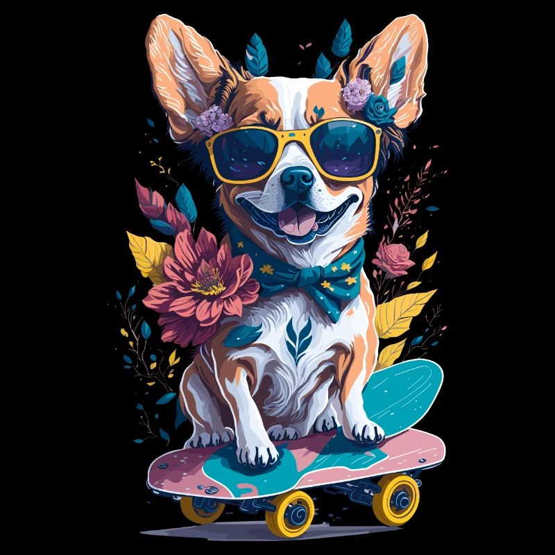 Illustration d’un chien sur une planche à roulettes