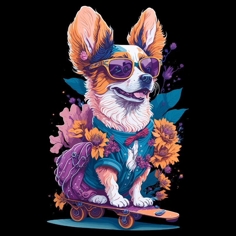 Illustration eines Hundes auf einem Skateboard