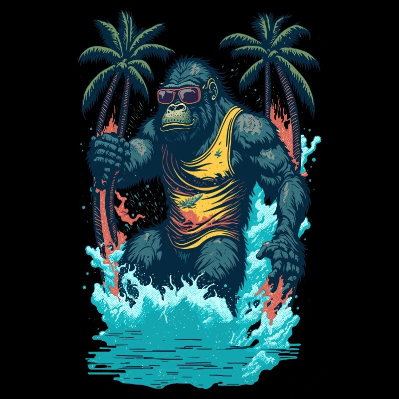 Surf-Gorilla: Das Retro Wave Illustration