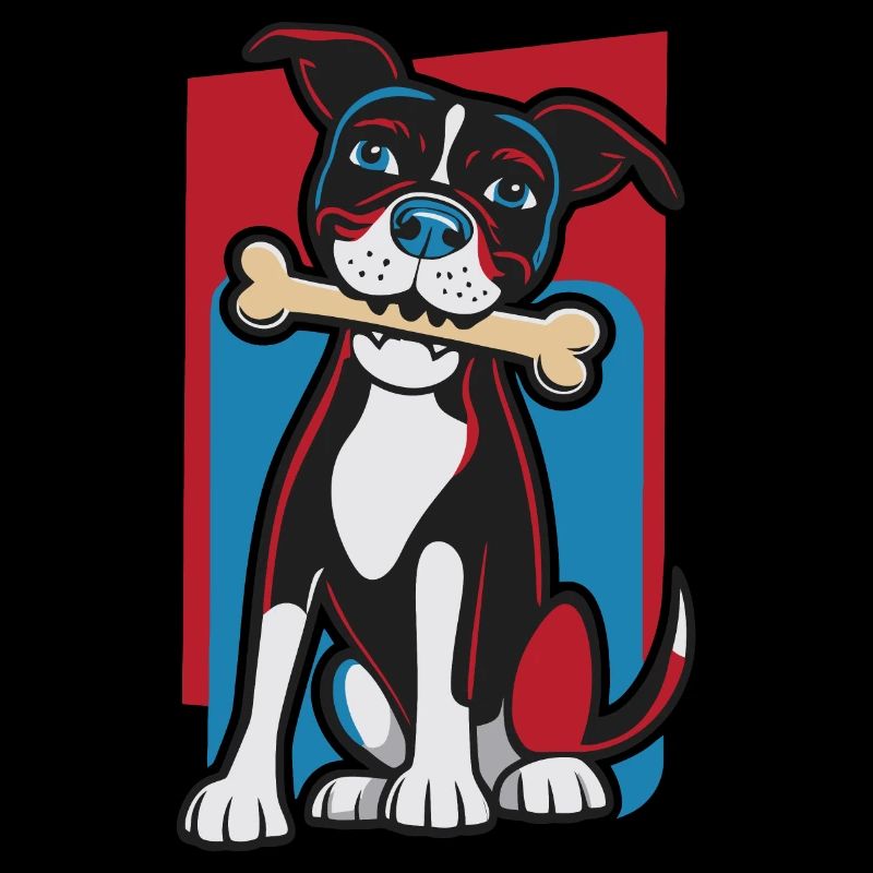 Cute dog with bones in comic style