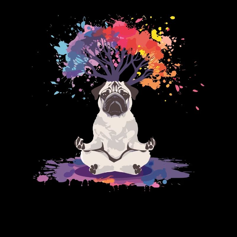 Mops Meditiert Lotus Sitz Lebensbaum Meditation