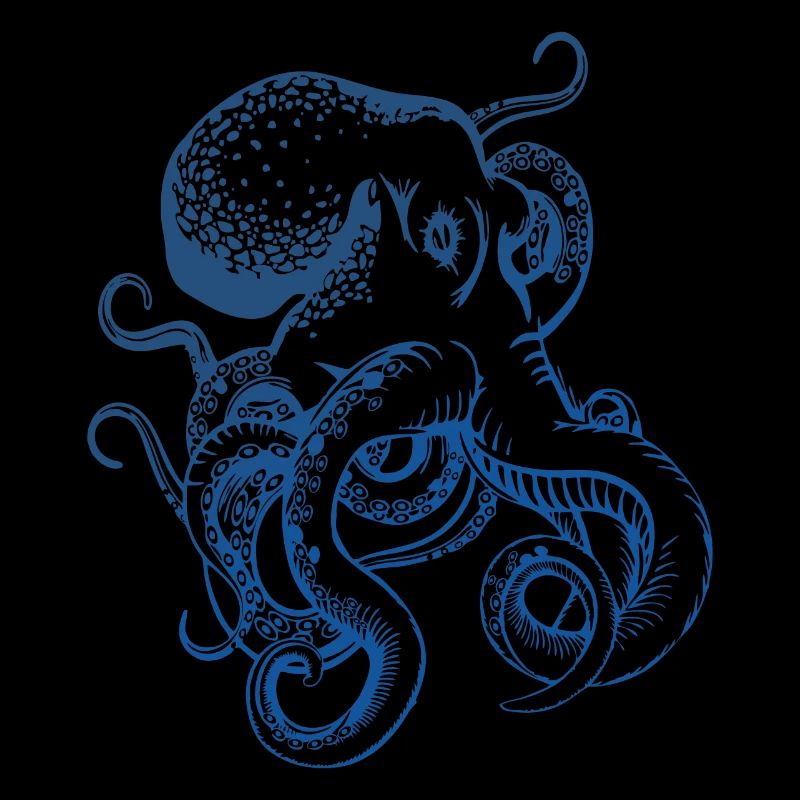 Blue Retro Octopus Tattoo Style Nautical Design