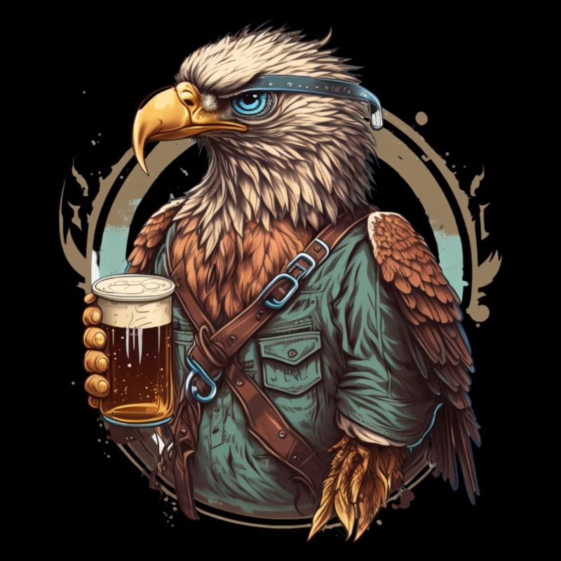 Beer Drinking Eagle Cool Illustration