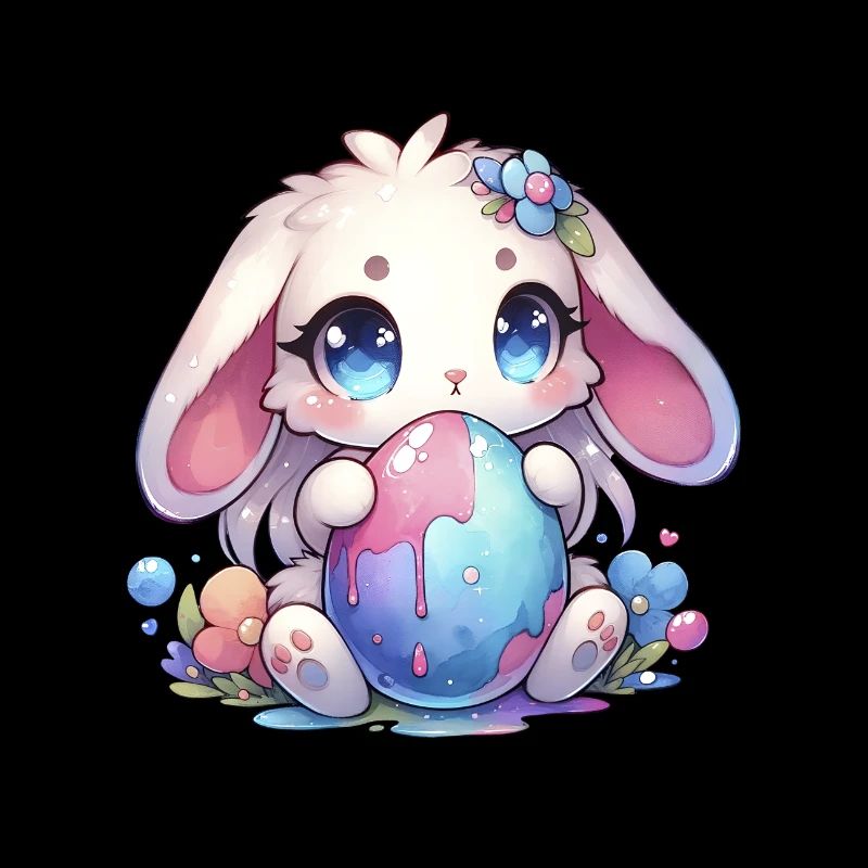 Charmant lapin Chibi avec des fleurs