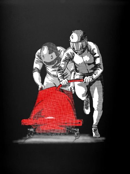 Bobfahrer beim Anschieben am Start