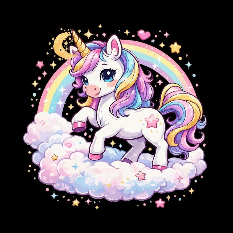 Pastell-Einhorn auf Wolkenbogen