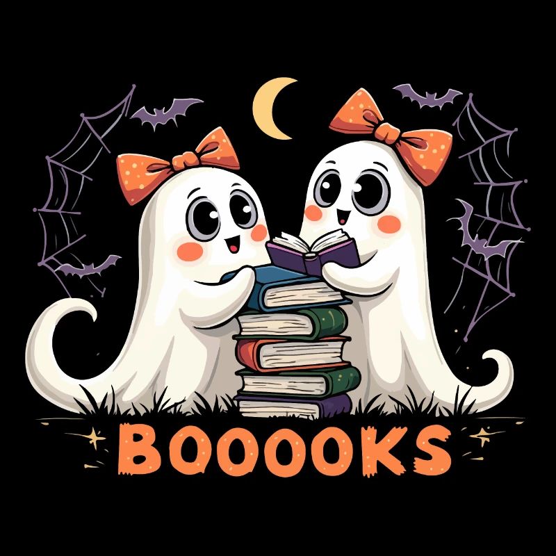 Cute Ghosts Reading Books - Halloween Fun