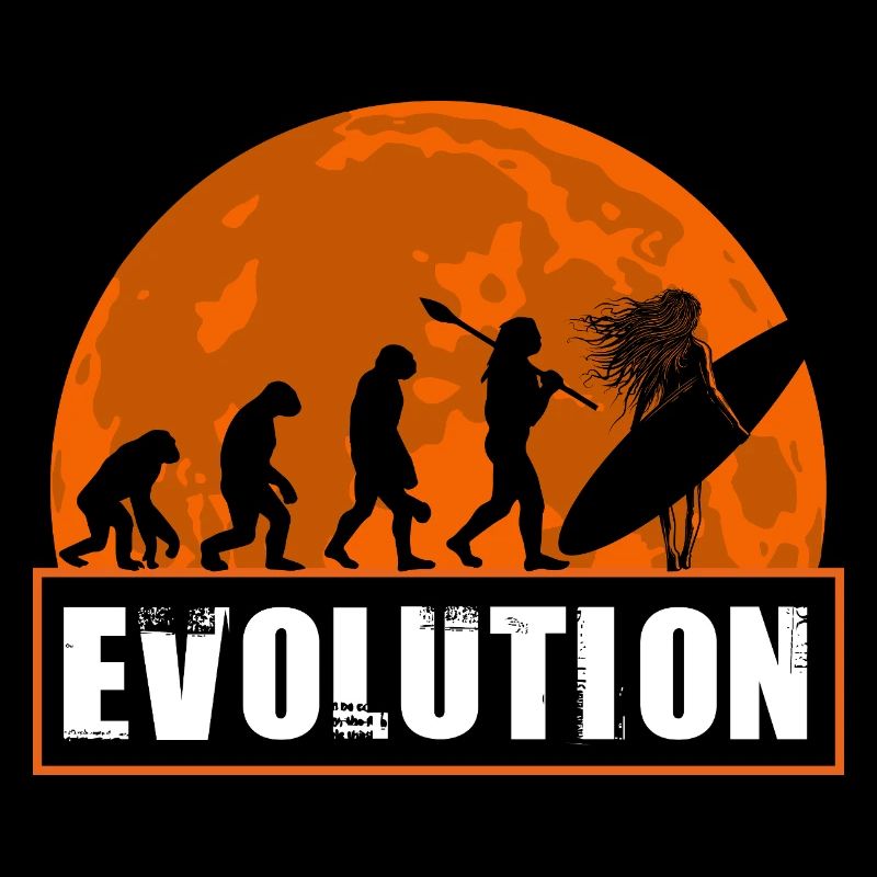 Evolution of Surfing Vintage Sunset Silhouette