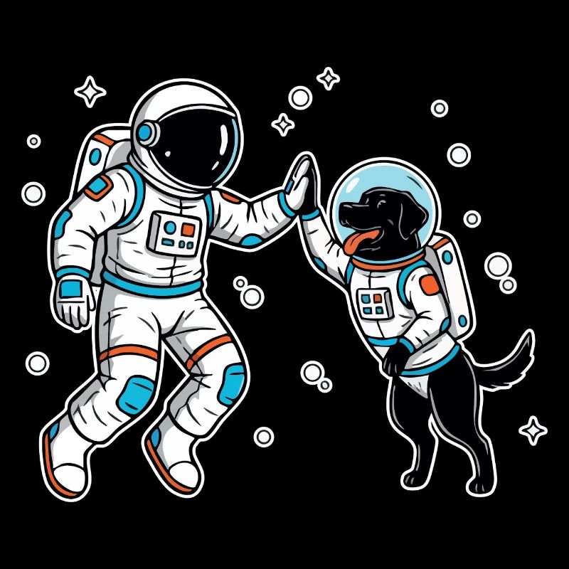 Astronaute Chien Labrador Noir High Five Espace