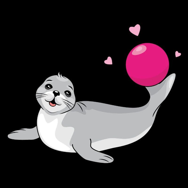 Bébé phoque drôle avec ballon et coeurs