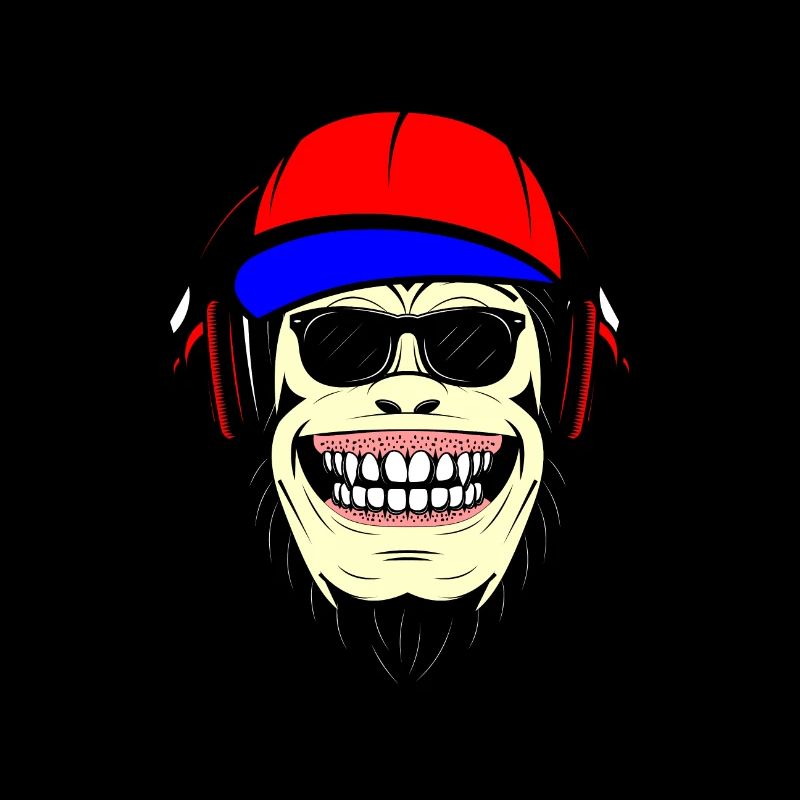 Techno Affe mit Sonnenbrille und Kopfhörern