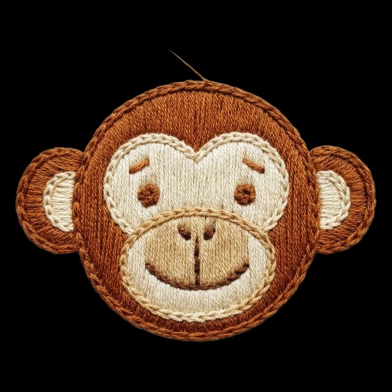 Embroidered cute monkey head – playful animals