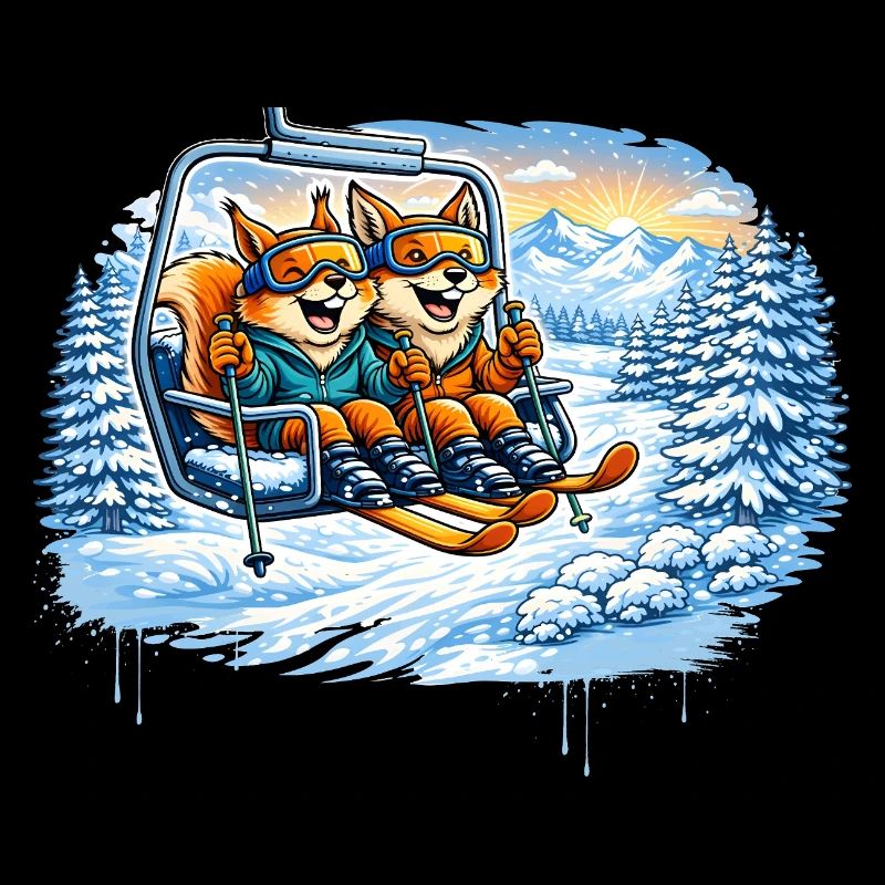 Eichhörnchen & Fuchs im Skilift – Winterspaß