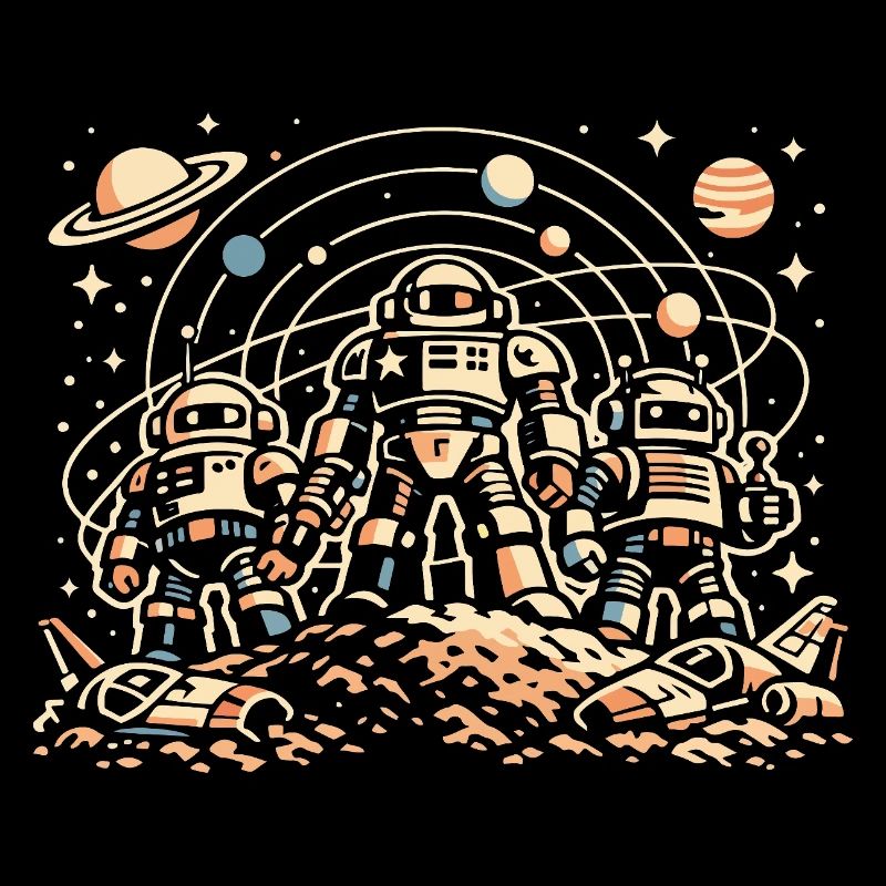 Moon Soil Astronauts Robot Trio