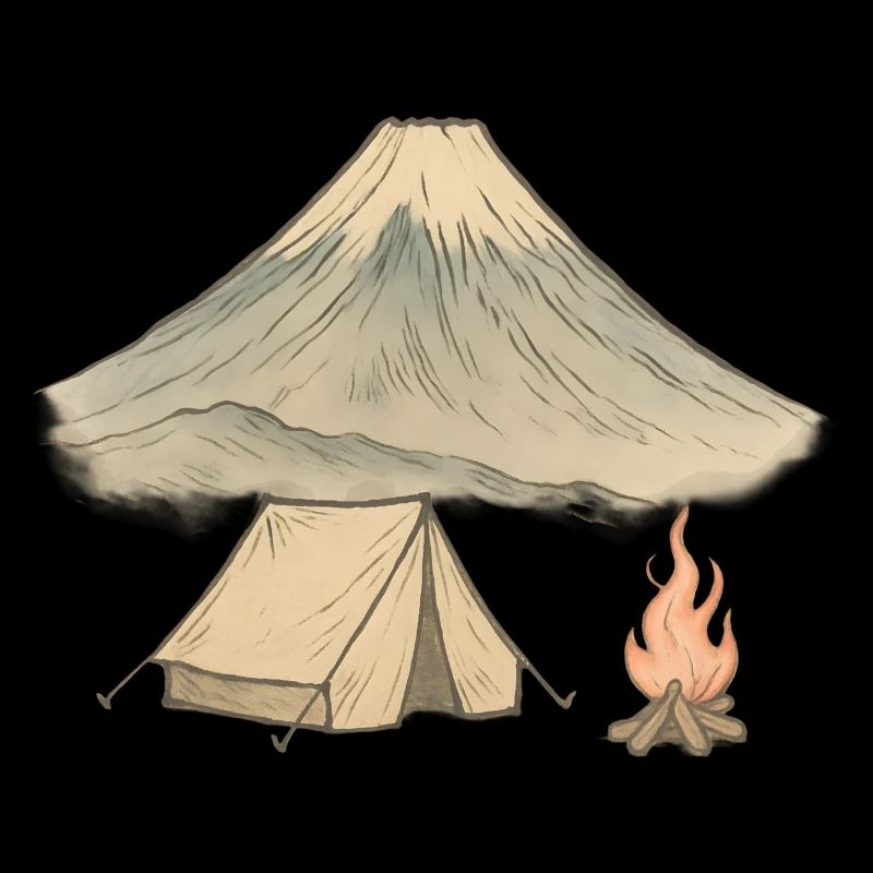 Watercolor Volcano Camping