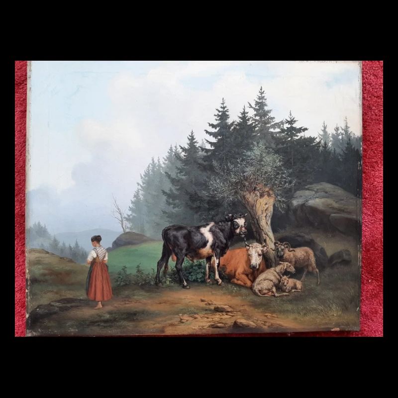 Hirtin mit ruhender Herde