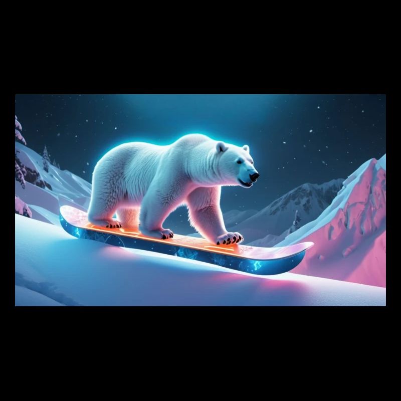 Eisbär auf Snowboard