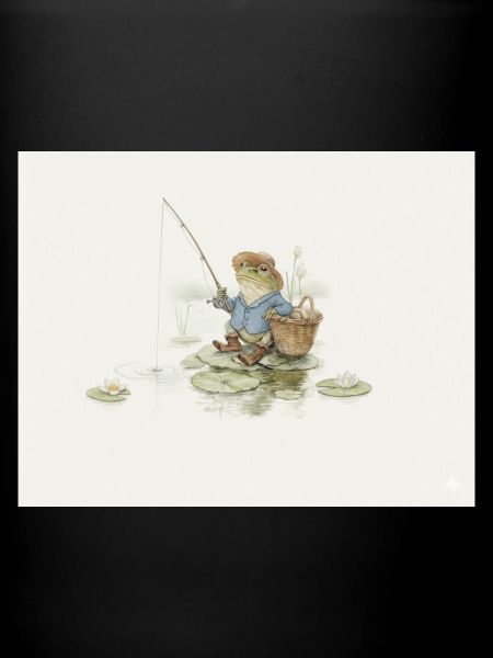 Charming Frog Fisherman Illustration