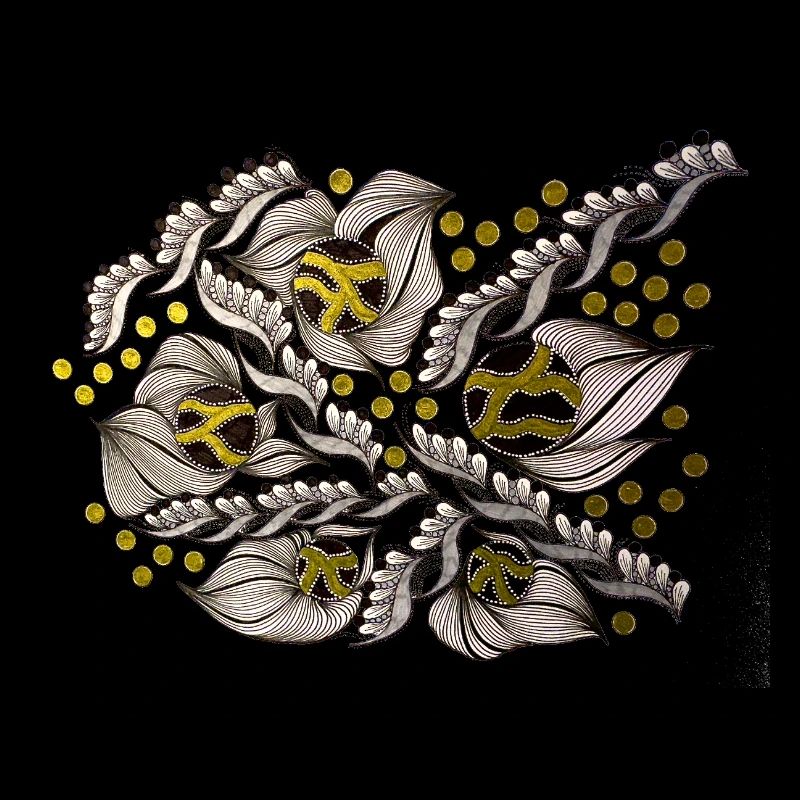 Motif de lignes de feuilles avec points dorés