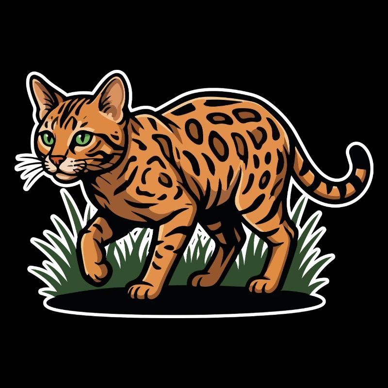 Vintage Forest Marauding Spotted Bengal Cat