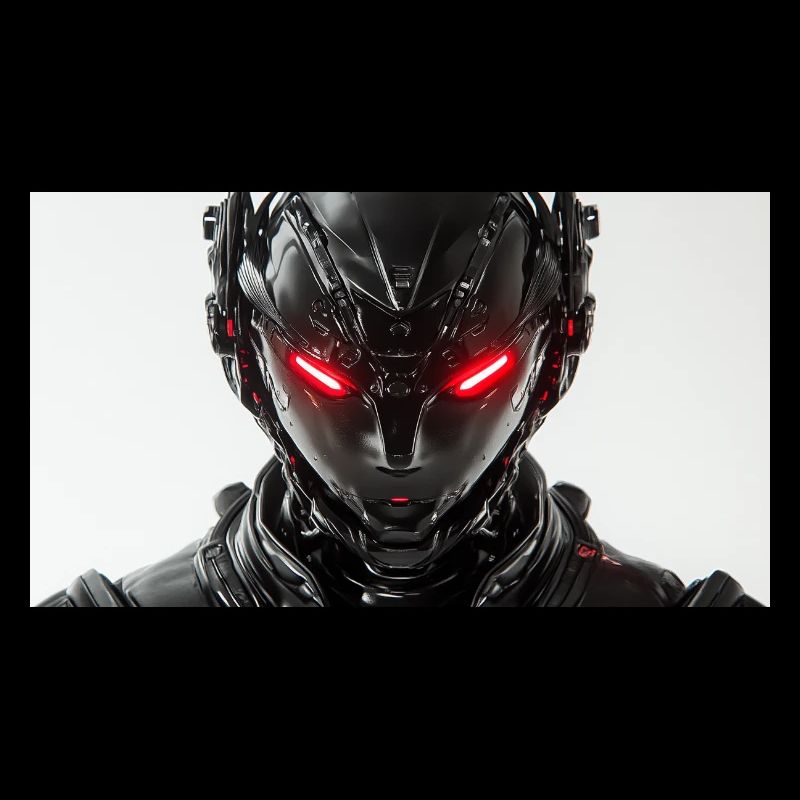 Futuristic robot with red glowing eyes