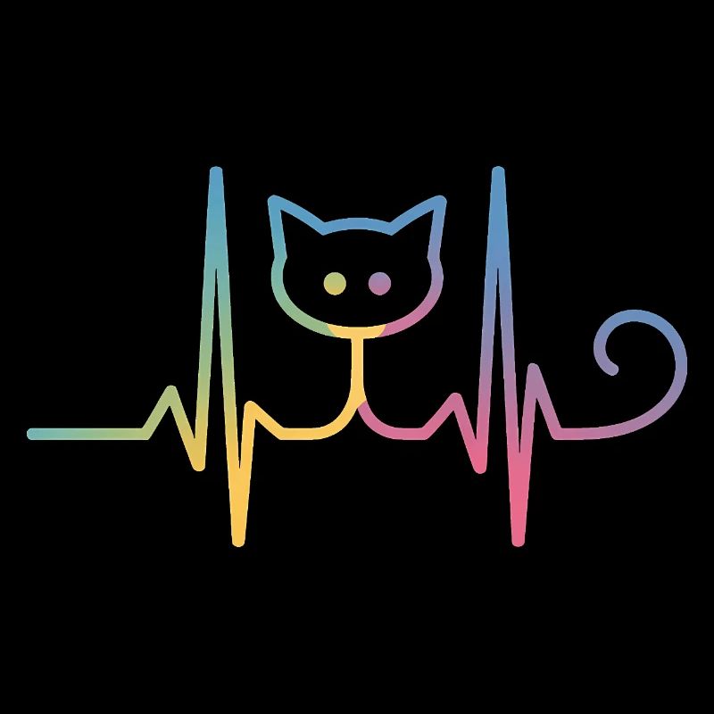 Cat ECG Heartbeat Rainbow Motif