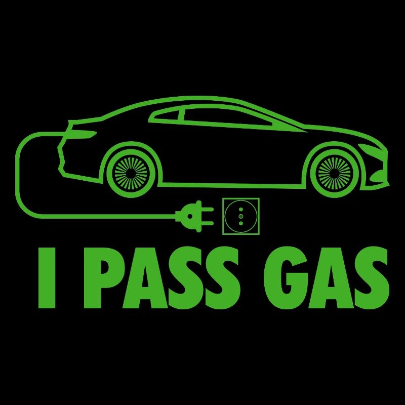Ich passiere Benzin-Elektroauto EV Null-Emissions-Wortspiel